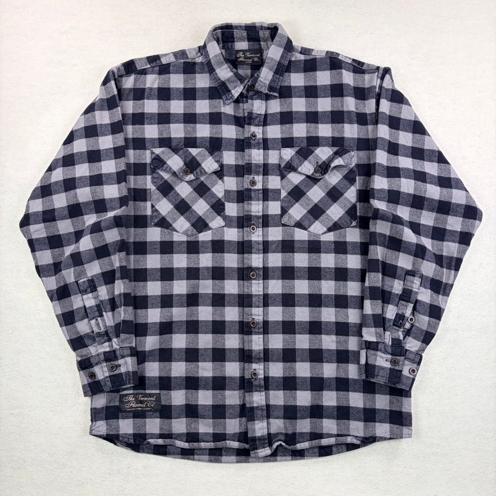 The Vermont Flannel Co Mens Large Buffalo Check Flannel Shirt Black Gray White